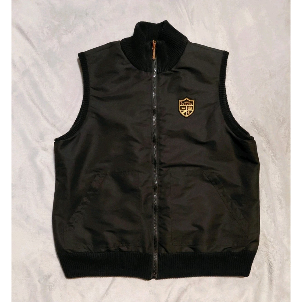 Lauren Ralph Lauren Reversible Black Cotton Vest Equestrian Crest Size Large